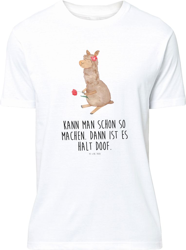 Mr. & Mrs. Panda S T-Shirt Alpaka Blume - Weiß - Geschenk, Lama, Tshirt, Spruch, Print-Shirt, mit, Lamas, Shirt