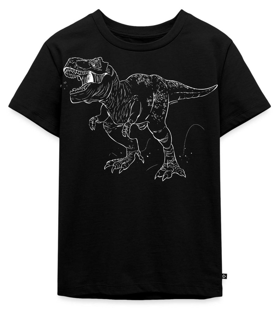 Spreadshirt Dinosaurier Tyrannosaurus Rex T-Rex Skizze Kinder Premium T-Shirt, 110/116 (4 Jahre), Schwarz
