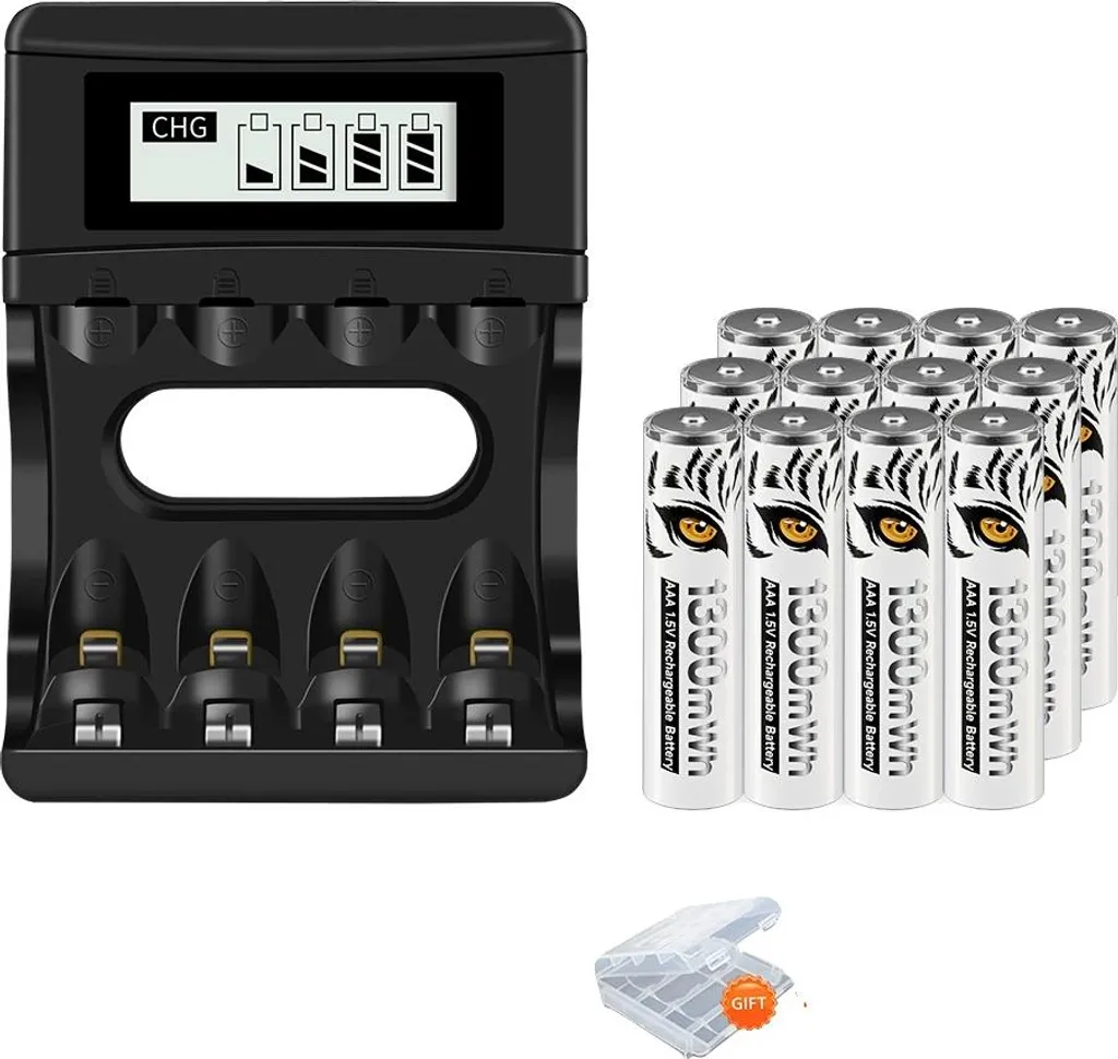 Piles AAA Lithium Rechargeables avec Chargeur Haute Performance 12pcs