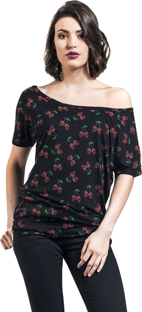 Rock Rebel by EMP Damen schwarz-rotes T-Shirt mit Kirschen-Alloverprint XL