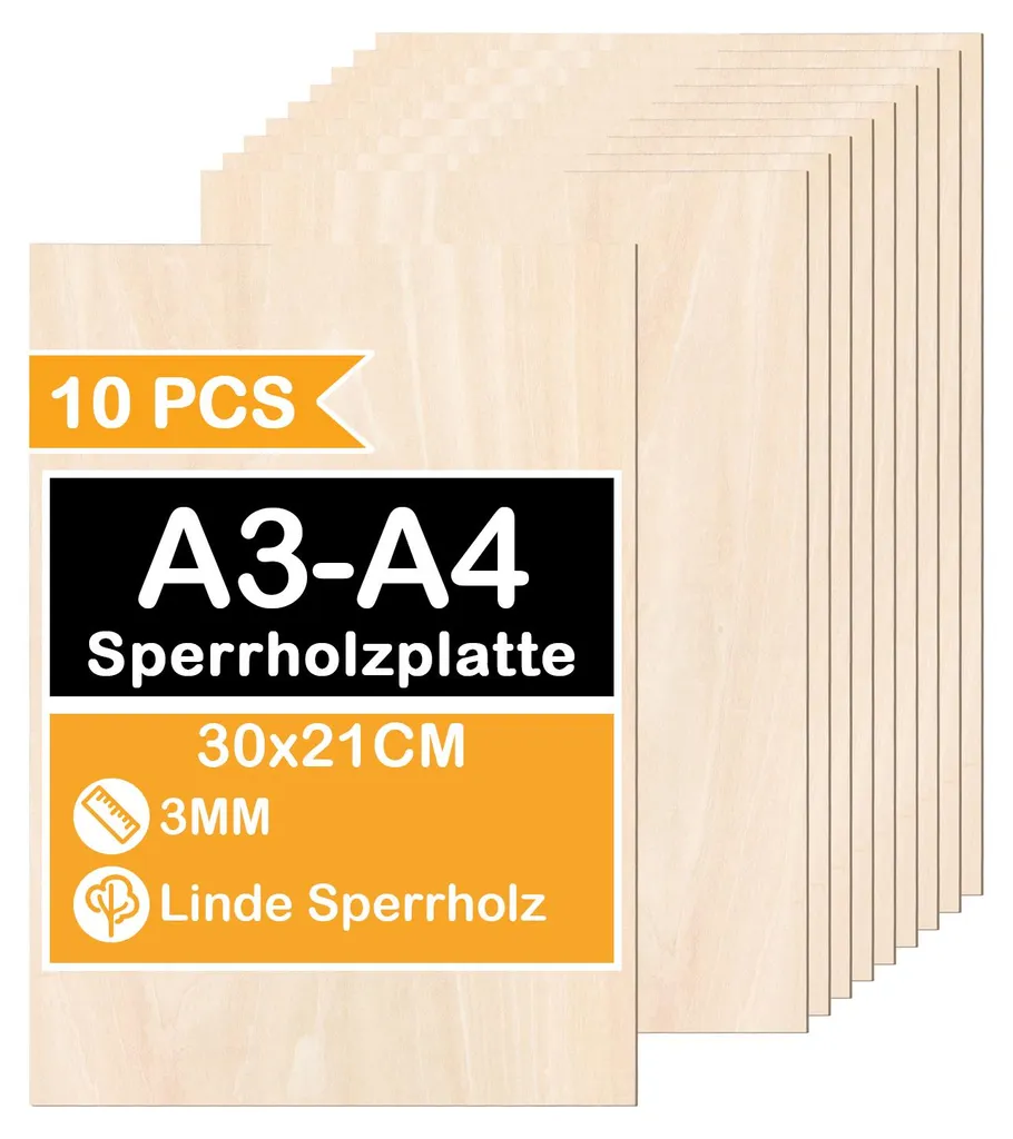 Kit Fogli Legno Compensato 3mm TolleTour per Taglio Laser A3/A4 - 1