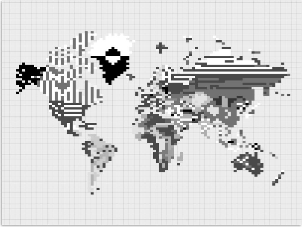 MuchoWow Poster Weltkarte - Pixel - Schwarz und weiß 40x30 cm - Plakate für die Wände - Poster Wohnzimmer
