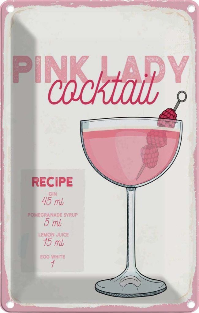 vianmo Blechschild 18x12 cm Pink Lady Cocktail Recipe Produktbild 