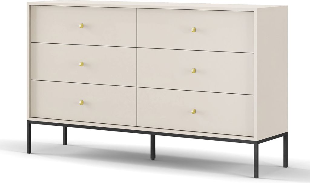 Masseno Kommode MONDO 154 cm Sideboard mit 6 Schubladen für Wohnzimmer Schlafzimmer Modern 154x39x89 cm Beige / Beige