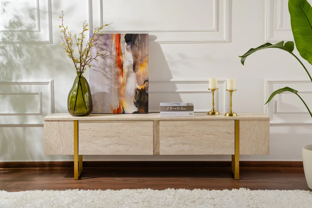 Meuble TV Serenity en Travertin 180cm : Robustesse et Design Sans Compromis