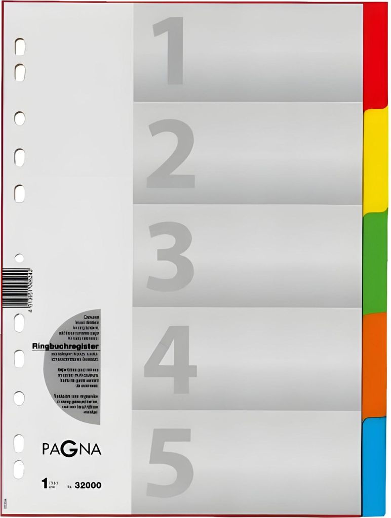 PAGNA Karton-Register, DIN A4, 5-teilig, 5-farbig Image du produit 