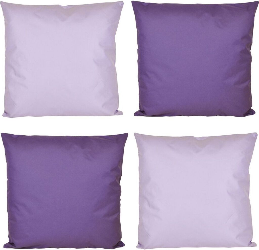 JACK 4x Outdoor Lounge Kissen 45x45cm viele Farben Dekokissen inkl. Füllung Wasserfest Sitzkissen Garten Stuhl, Farbe:2x Flieder - 2x Lila