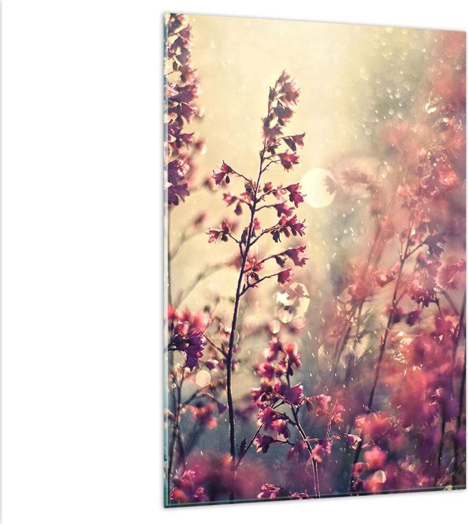 Bilder auf glas - Einteilig - Blumen Regen Licht - 80x120cm - Glasbilder - Wandbilder - Bilder - zum Aufhängen bereit - Wanddekoration aus Glas - ...