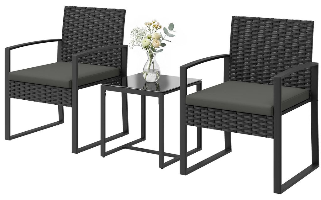 Outsunny Rieten bistroset, 3-delige tuinmeubelset met 2 Productafbeelding 