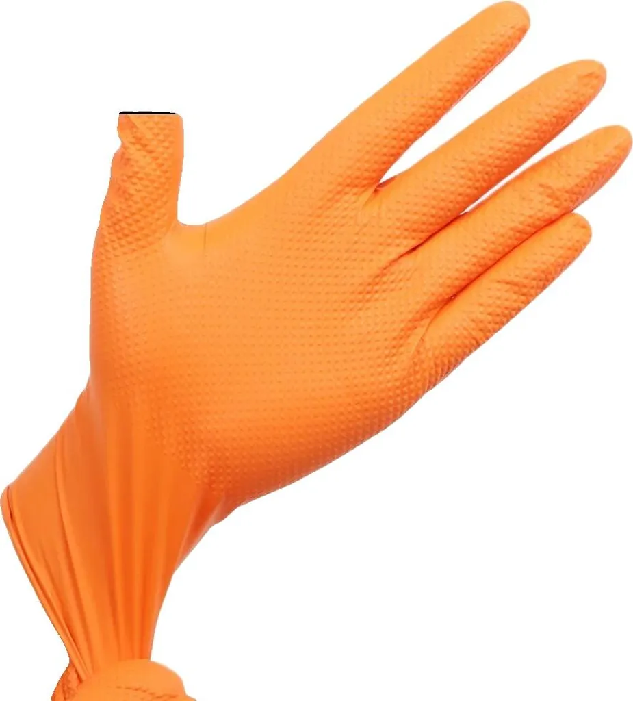 Guanti Nitrile Arancioni XL Extra Spessi Grip Diamantato - 50 pz