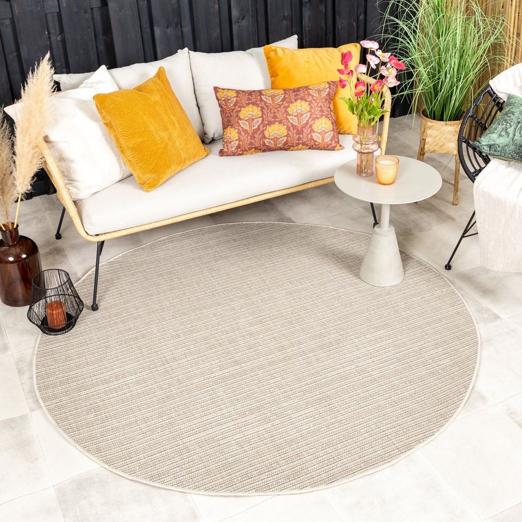 Outdoor Jute Teppich Rund - Nomad Melange Creme - Ø 120 cm - Wohnzimmer, Esszimmer, Balkon, Garten, Terrasse - FRAAI | Home & Living - Boho, Indus...