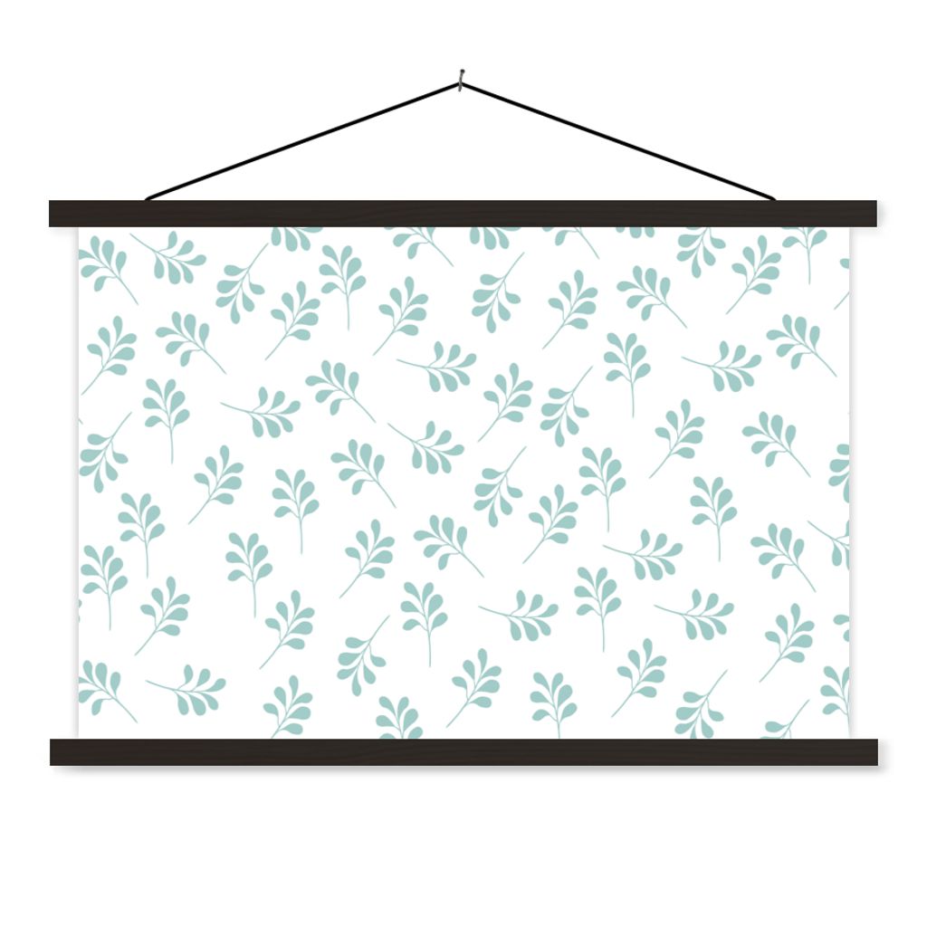 MuchoWow Textilposter Blätter - Muster - Blau 150x100 cm mit schwarzem Rahmen - Schlafzimmer