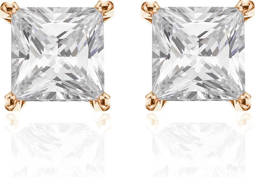 New Bling 9NB-0046 Zilveren oorstekers - zirkonia vierkant 6 mm - goudkleurig