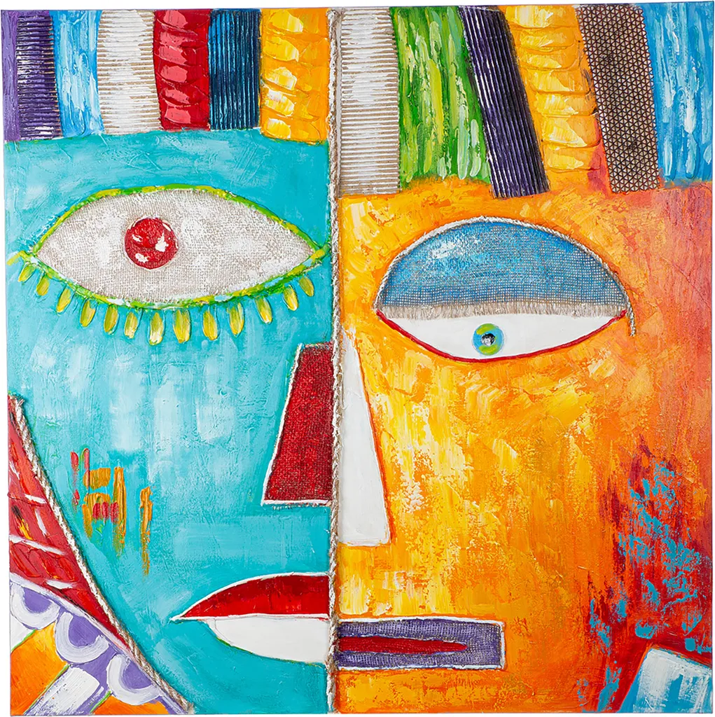 Tableau Visage Gilde 100x100 cm Châssis Bois Toile Multicolore 38413