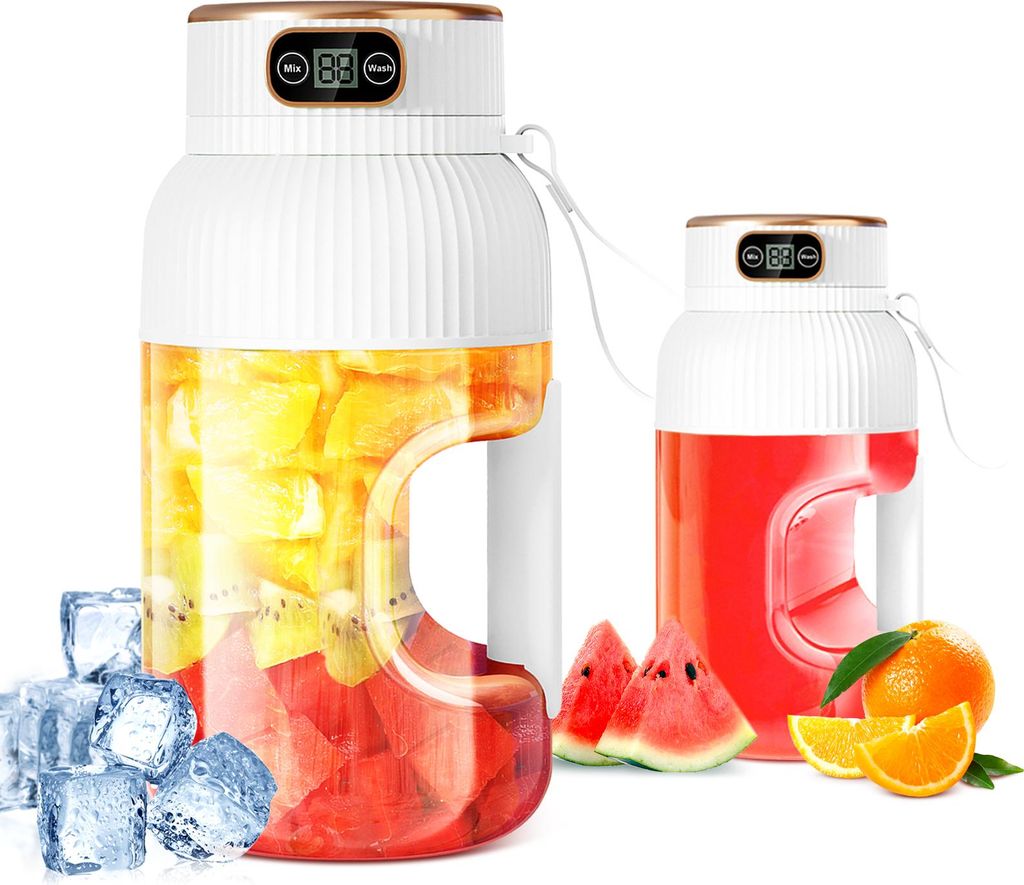 Tragbarer Mixer zur Herstellung von Säften und Milchshakes, 1200 ml großes Fassungsvermögen, 10-Klingen-Zyklon-Klingensatz, digitales Schnelllad...