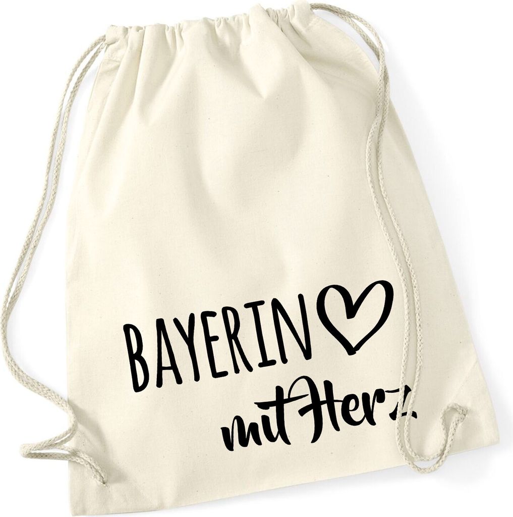 Huuraa Turnbeutel Bayerin mit Herz 12 Liter Natural Baumwolle Rucksack Geschenkidee