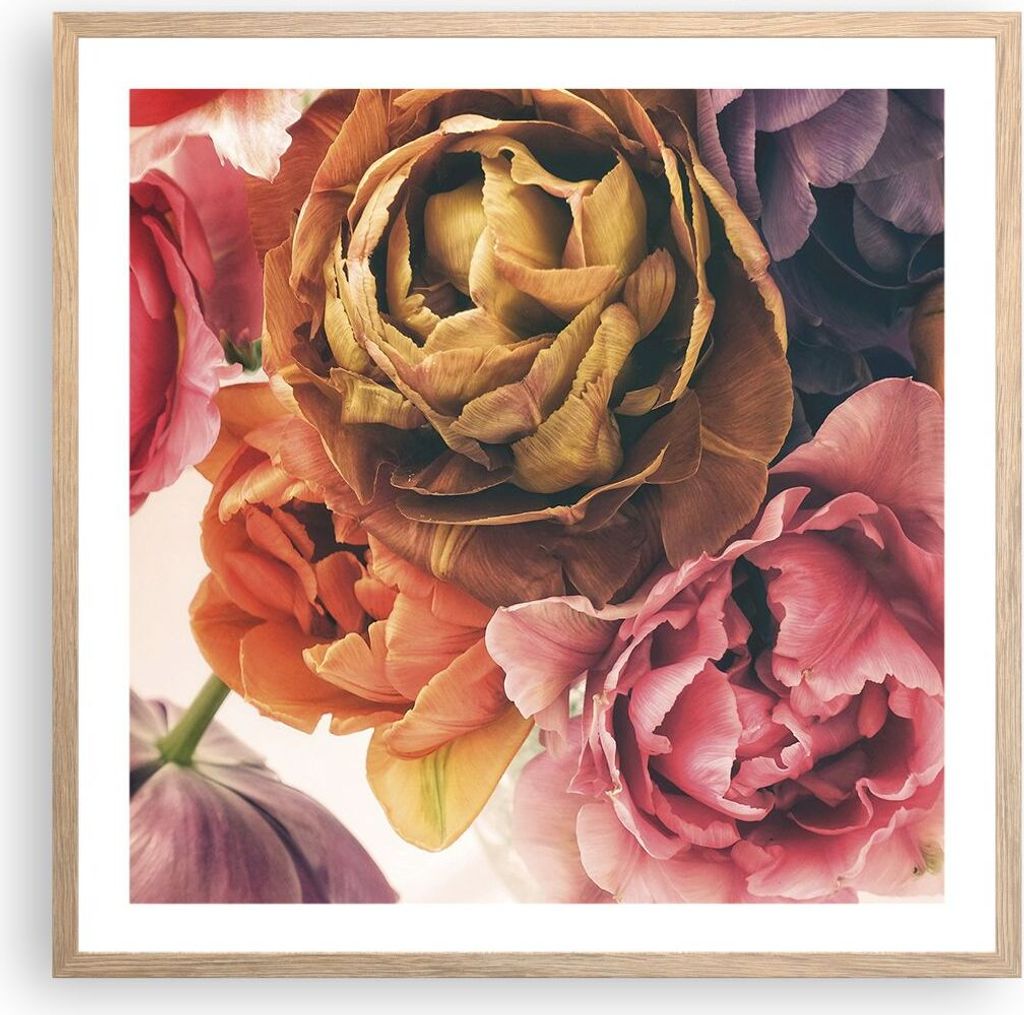 Gerahmtes Poster - Rahmen in heller Eiche - Blumenstrauß Blumen Braut - 60x60 cm - Wand Bild - Wanddeko - Wandbilder - Kunstposter - Wandposter - ...