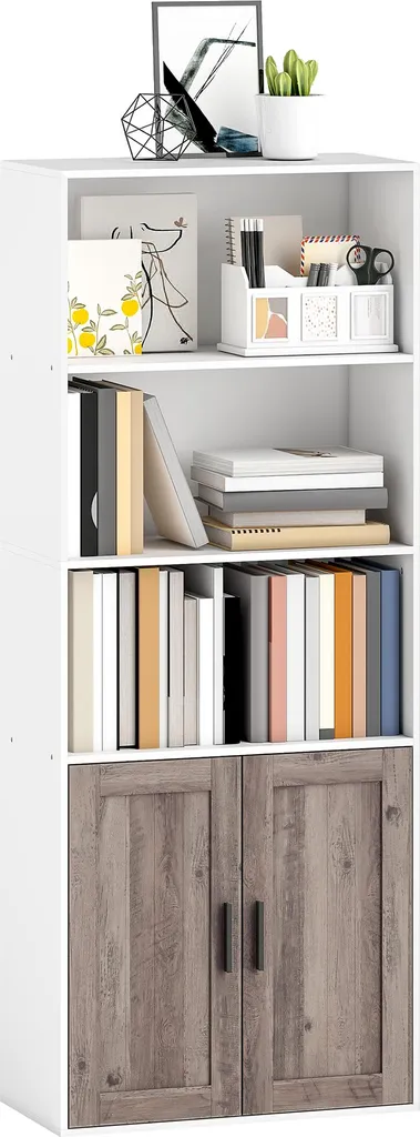 Étagère à Livres avec Placard Intégré et Cadre en Bois Blanc Robuste