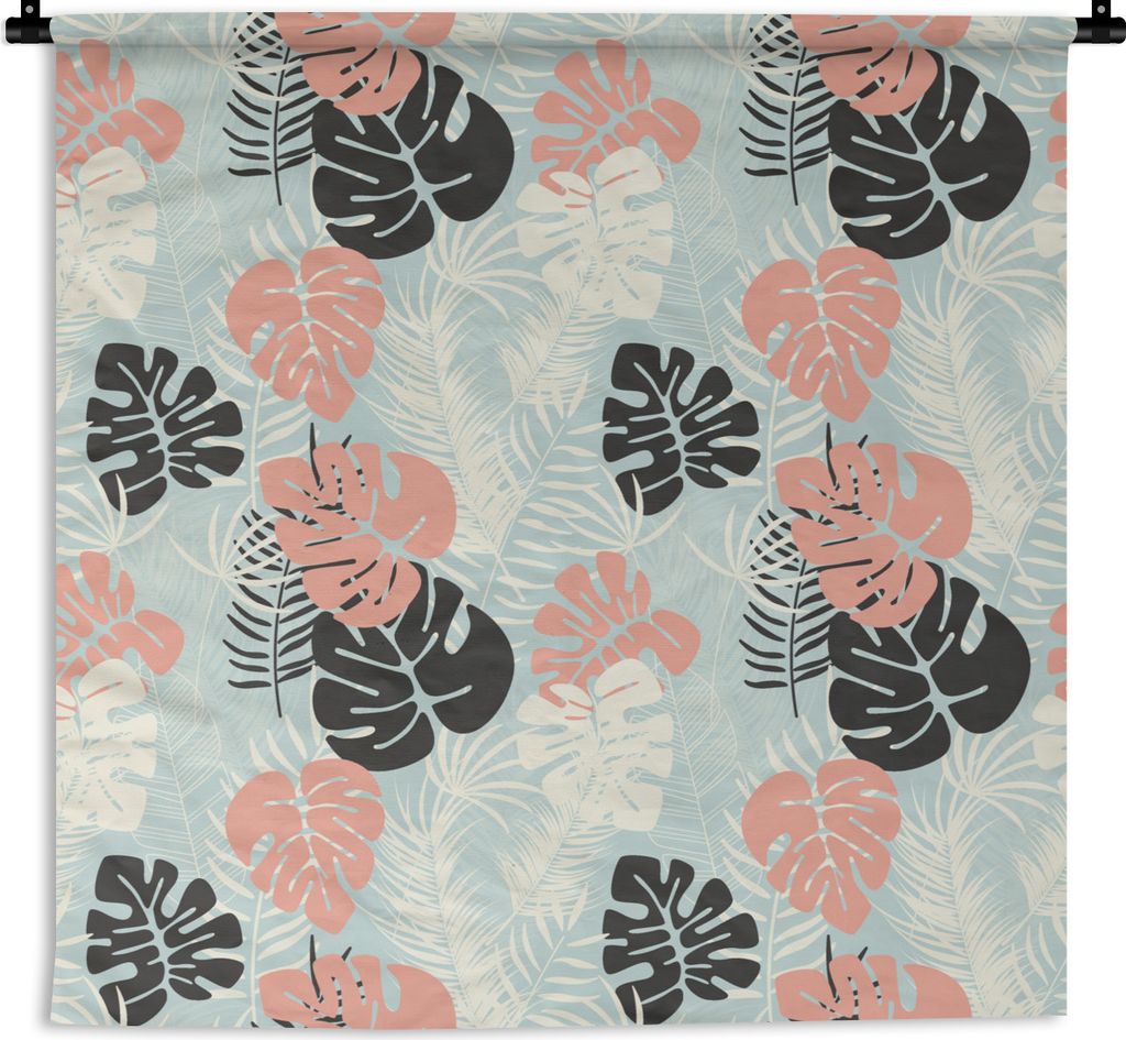 MuchoWow Wandteppich Wandbehang Blätter - Monstera - Pastell - Hawaii - Muster 120x120 cm Tapisserie Dekoration Wandtuch - Modern - Baumwollgewebe