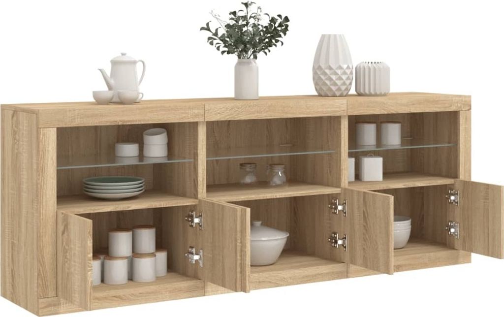 vidaXL Sideboard mit LED-Leuchten Sonoma-Eiche 181,5x37x67 cm