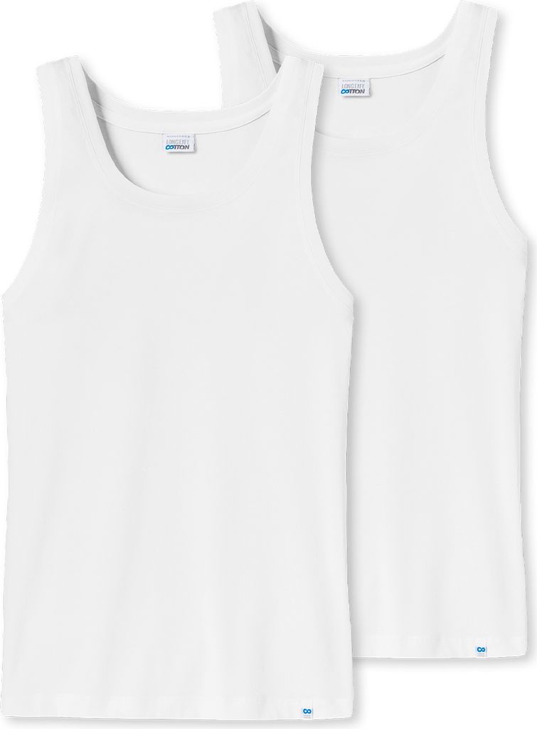 Schiesser 2er Pack Long Life Baumwolle Unterhemd / Tanktop Körpernahe Passform mit Rundhals-Ausschnitt, Kleines Serien-Logo am Saum, Reduzierte Pi...