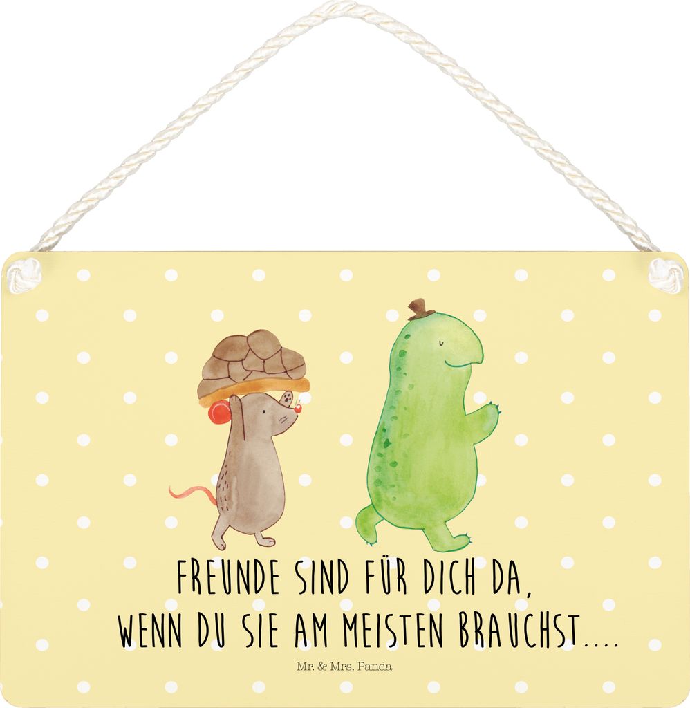 Mr. & Mrs. Panda Schild Schildkröte Maus DIN A5 - Gelb Pastell - Geschenk, Wandbild Holz, holzbild, Beste Freundinnen, Türschild, Holzschild, wan...
