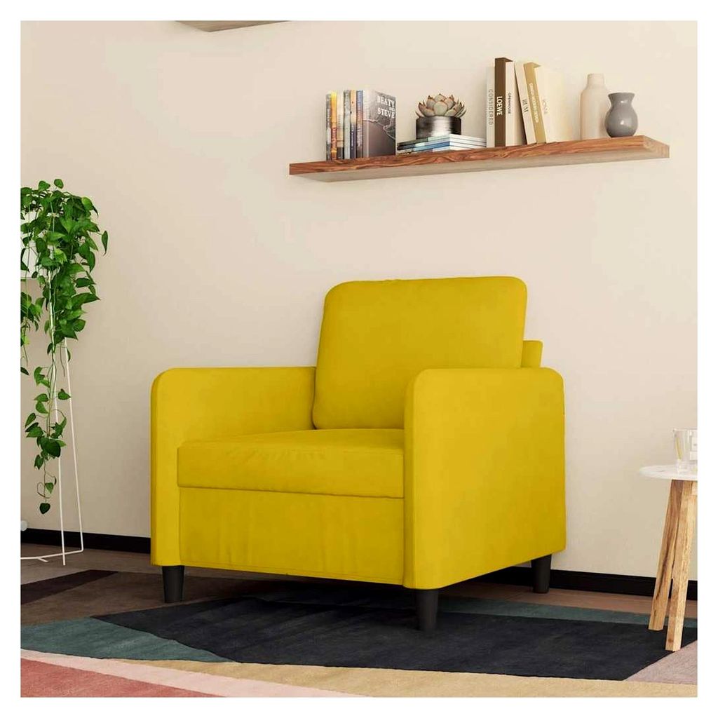 Sessel Gelb 60 cm Samt, Bequemer Relaxsessel mit Metallgestell, Weicher Polsterstuhl für Zuhause, Max. 110 kg Tragfähigkeit