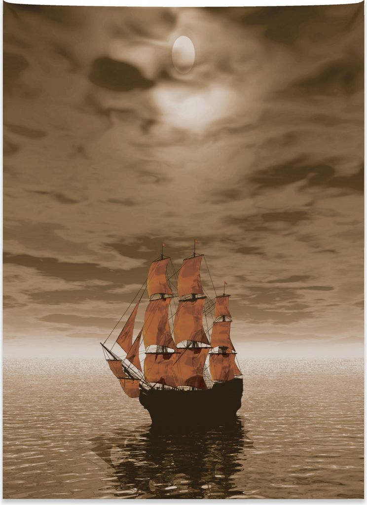 Abakuhaus Nautisch Wandteppich, Einsames Schiff Segeln aus Weiches Mikrofaser Stoff Kein Verblassen Klare Farben Waschbar, 110 x 150 cm, Rust Umbra...