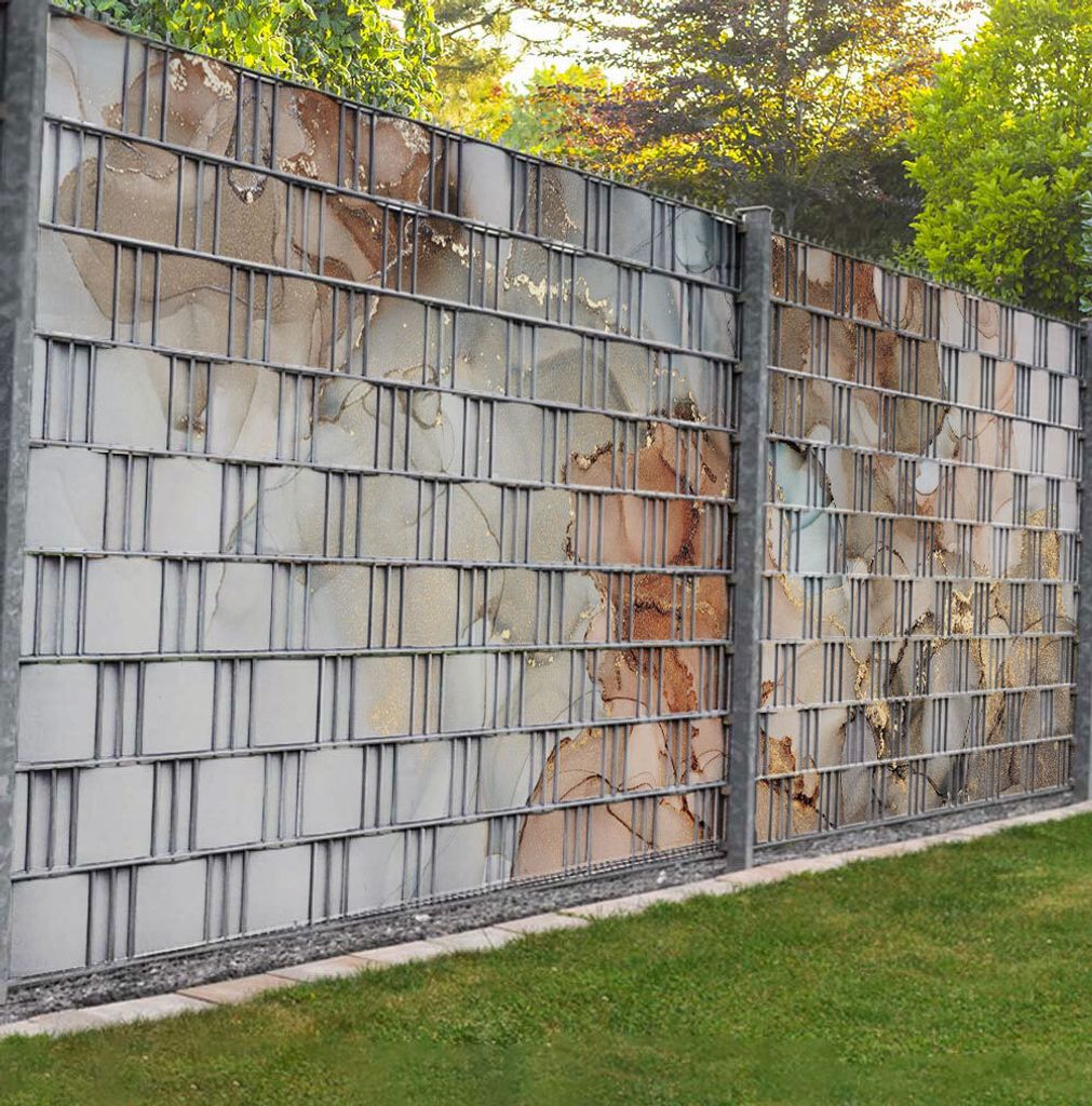 Sichtschutzstreifen Marmor grau gold Sichtschutz Garten Zaun - Teil1 + Teil2 - 9 Streifen - 500x180cm