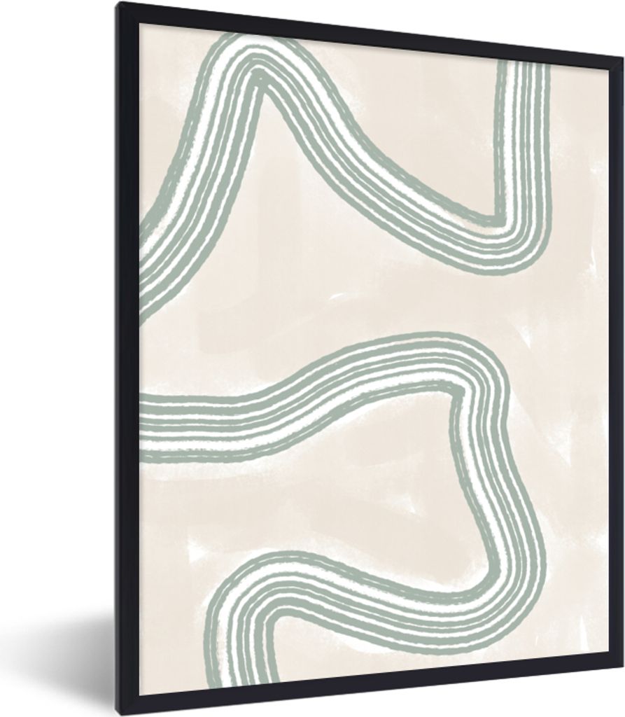 MuchoWow Gerahmtes Poster Linien - Grün - Weiß - Abstrakt - Design 60x80 cm - Poster mit Schwarzem Bilderrahmen Wandposter Rahmen Foto Bilder -...
