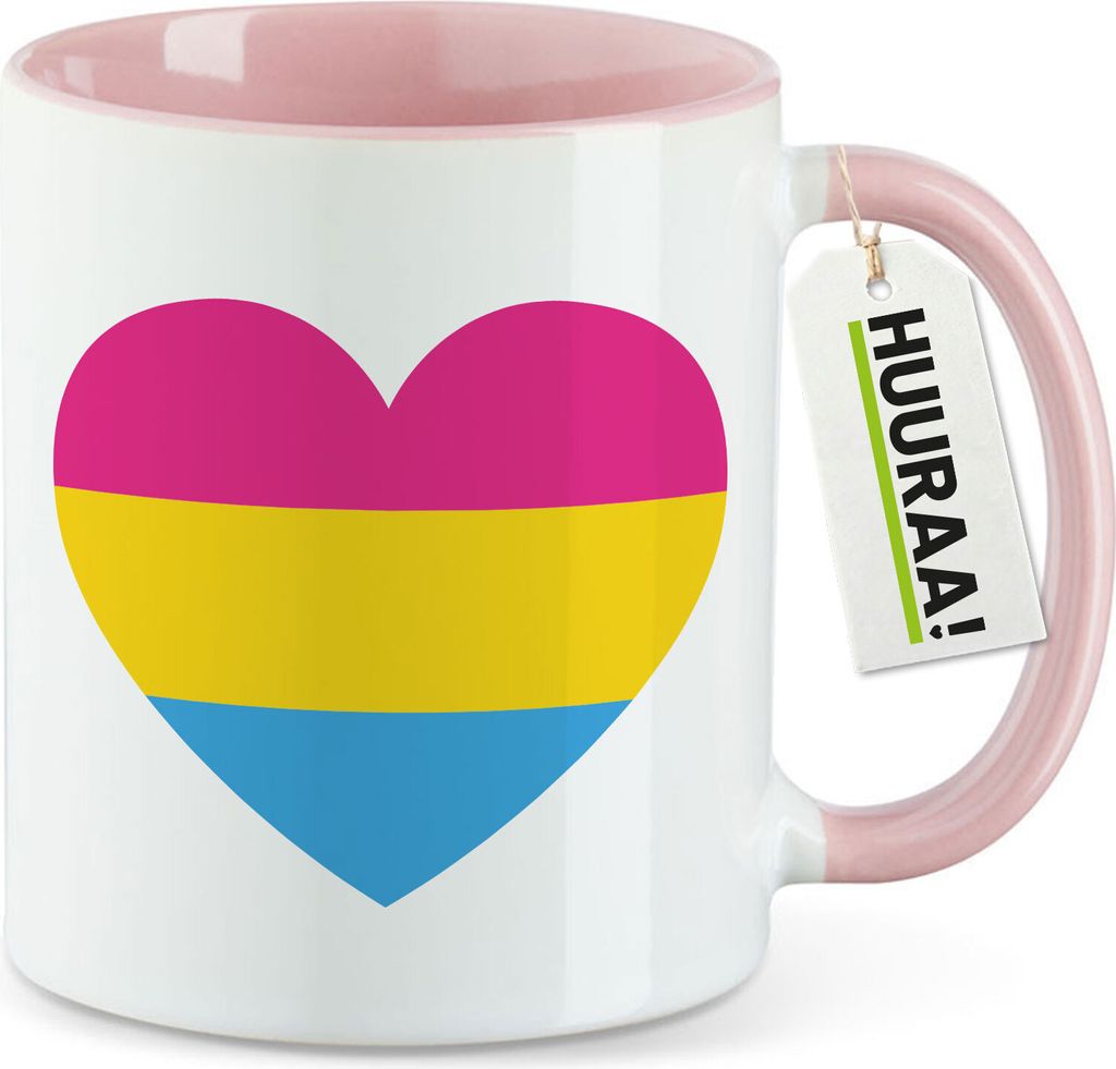 Huuraa Kaffeetasse Pansexuell Pride Flagge LGBTQ Herz 330ml Rosa Keramik Kaffeebecher Geschenkidee