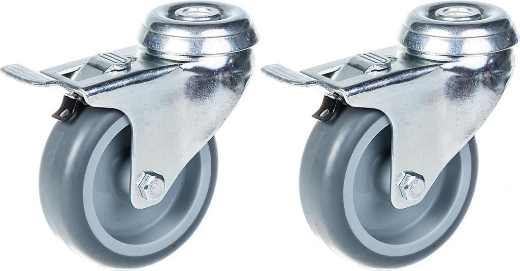 75mm 3" Rolle grau gummibereift, drehbar mit Bremse, 120kg Tragkraft, 2er Set
