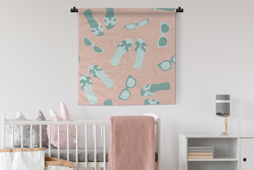 MuchoWow Wandteppich Wandbehang Sommer - Hausschuhe - Sonnenbrille 90x90 cm Tapisserie Dekoration Wandtuch - Wandaufhänger