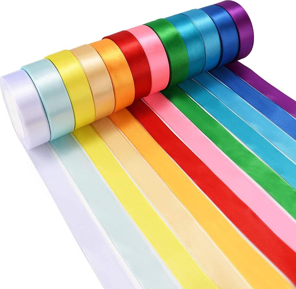 Satinbandrollen - 12 Stück - 25 mm x 23 m/Rolle - doppelseitig - Geschenkband - Nähen Basteln