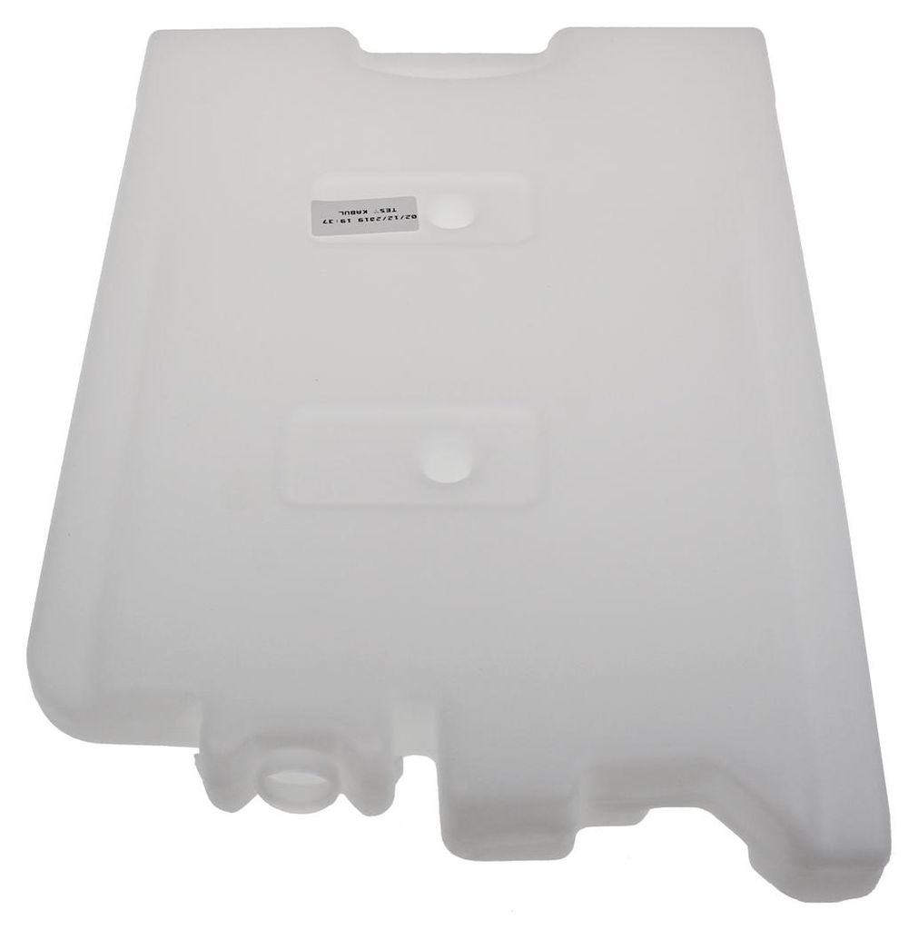 A white plastic water tank for an appliance.