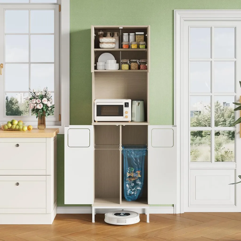 Meuble de rangement cuisine 181cm pour micro-ondes et aspirateur balai
