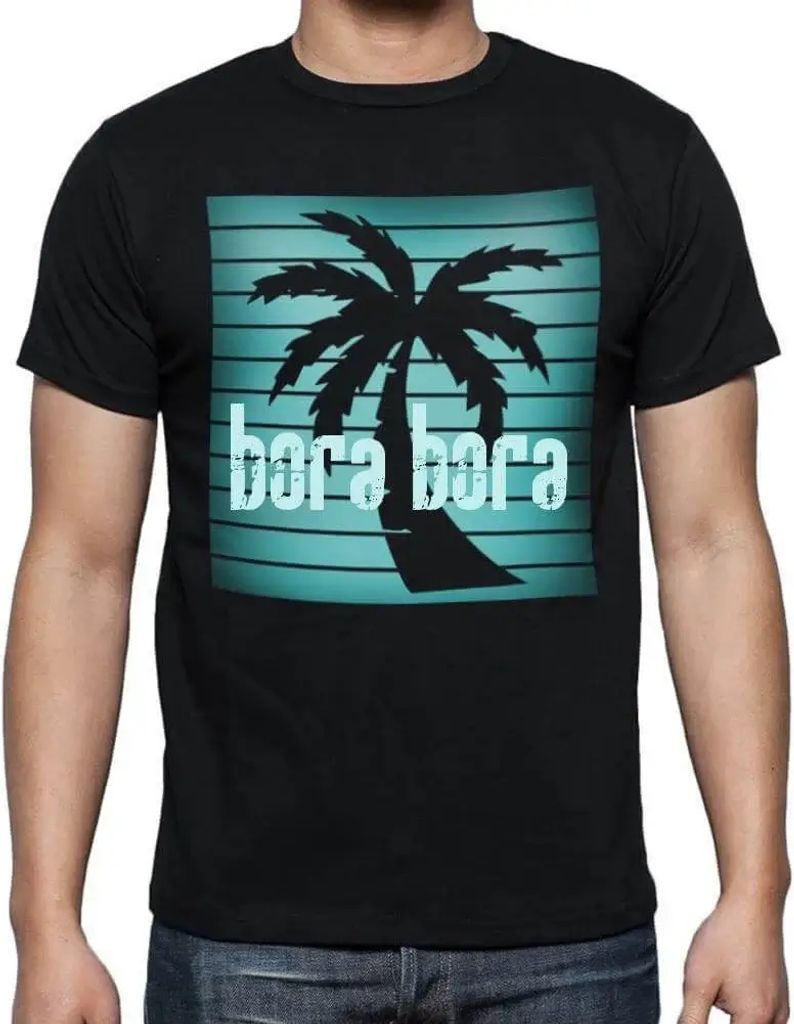 Herren Grafik T-Shirt Palme Strand Urlaub auf Bora – Palm, Beach, Holidays In Bora – Öko-Verantwortlich Vintage Jahrgang Kurzarm Lustige Druck
