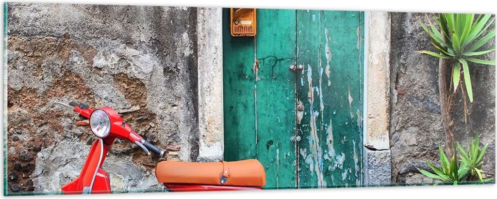 Bilder auf glas - Scooter transport italien retro - 90x30cm - Glasbilder - Wandbilder - Kunstdruck - zum Aufhängen bereit - Wanddekoration aus Gla...