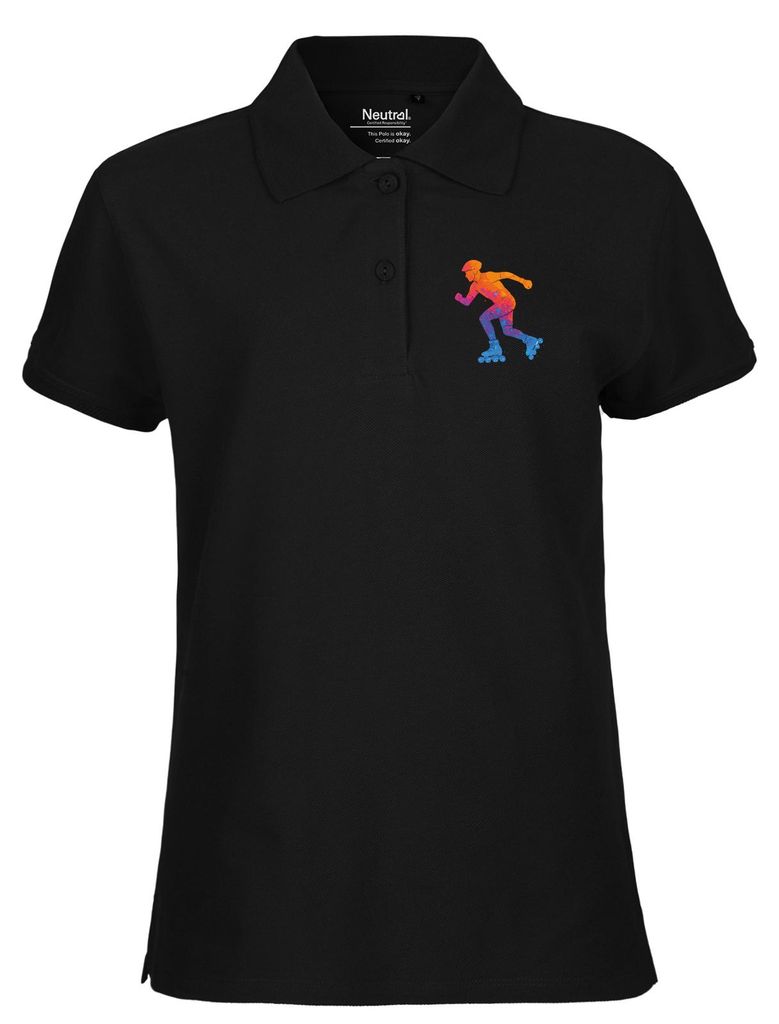 Huuraa Damen Polo Shirt Inline Skating bunte Silhouette L Black Bio Baumwolle Fairtrade Poloshirt Geschenkidee