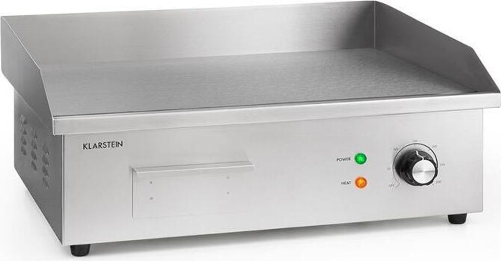 Klarstein Elektrogrill, Grillplatte, Elektrische Grillplatte, Tischgrill, Elektrogrill aus Edelstahl, Spritzschutz & Auffangbehälter, Glatte XL Gr...