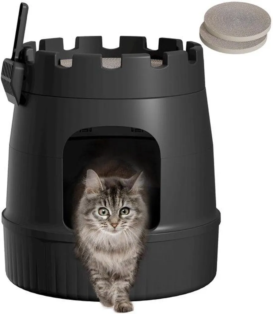 Maison de toilette pour chat XXL avec griffoir et système anti-odeurs