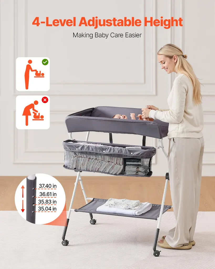 Table à langer pliable avec roulettes et hauteur ajustable ergonomique