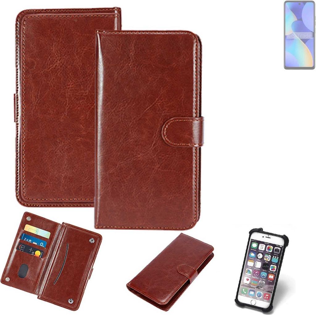 K-S-Trade 360° Hülle kompatibel mit Tecno Spark 10 Pro braun Kunstleder Case BookCase WalletCase Kunstlederederhülle Handyhülle, Rundumschutz