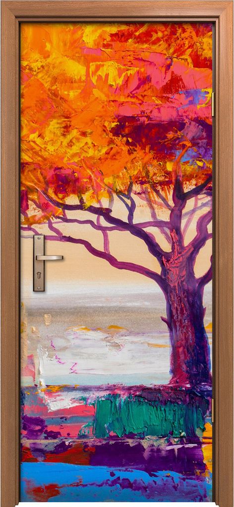 Türposter 80x200 cm Türaufkleber Türtapete Türfolie Klebefolie Natur Landschaft Roter Baum Wald
