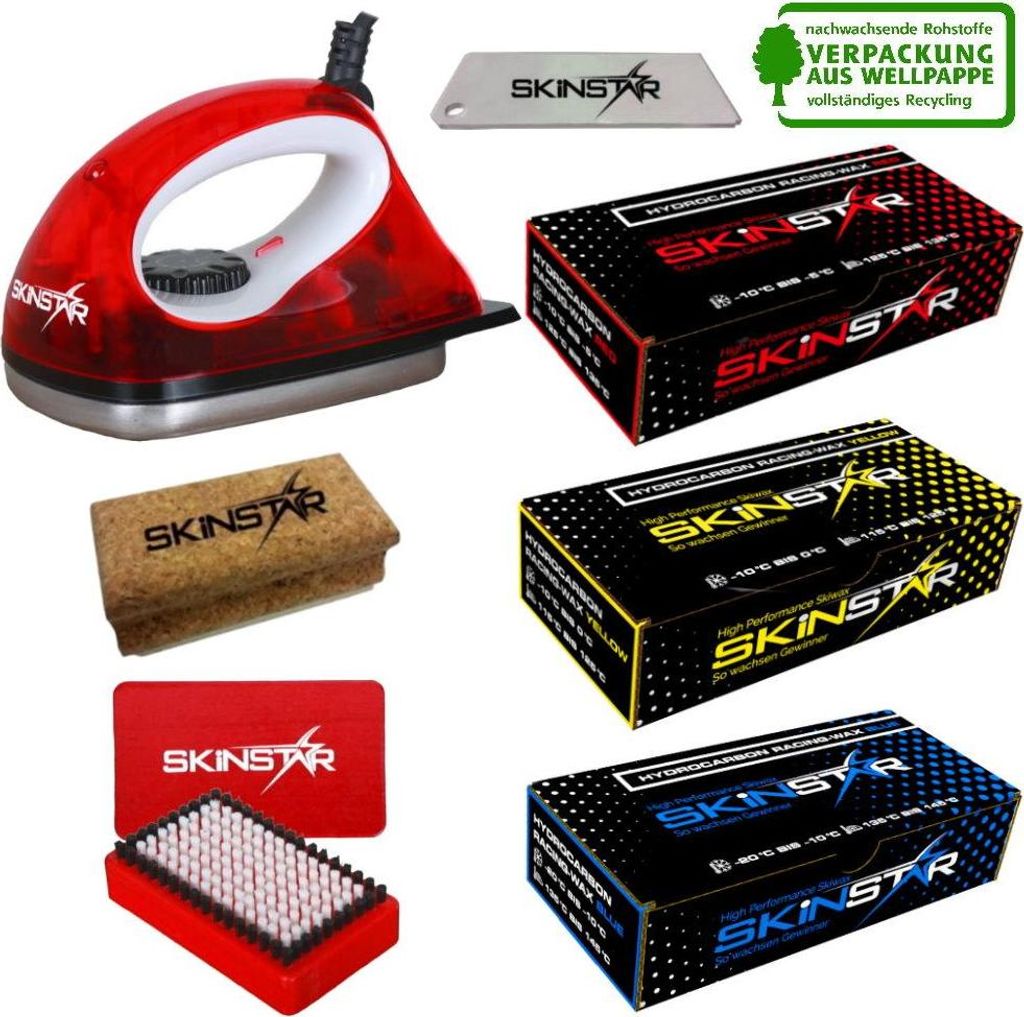 SKINSTAR Starter Ski Wachs Set, Wachsbügeleisen Bürste Hydrocarbonwachs 7-teilig Set