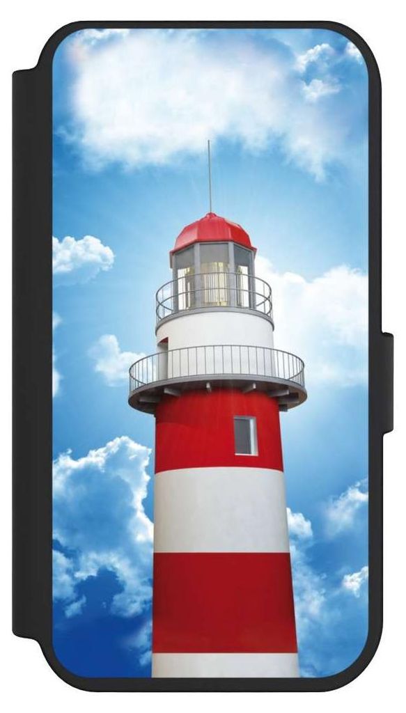 NIVOCASE Klapphülle für Apple iPhone 14 Pro Handyhülle aus Kunst Leder NIVOflip schwarz Himmel Leuchtturm Wolke