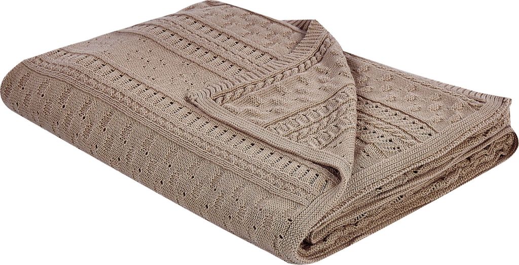 BELIANI Decke Braun aus Baumwolle 150 x 200 cm Gestricktes Muster Tagesdecke für Bett Sofa Schlafzimmer Wohnzimmer