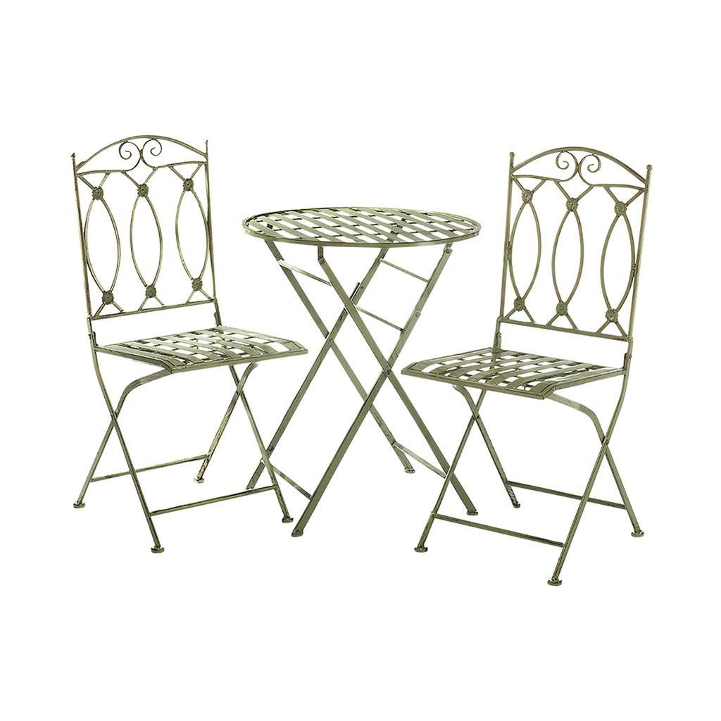 Kobolo Tischset Tischgruppe Set aus Metall - Tisch und zwei Stühle - pastellgrün - Gartenmöbel Set Gartentisch Sitzgruppe Lounge Outdoor Balkonm...