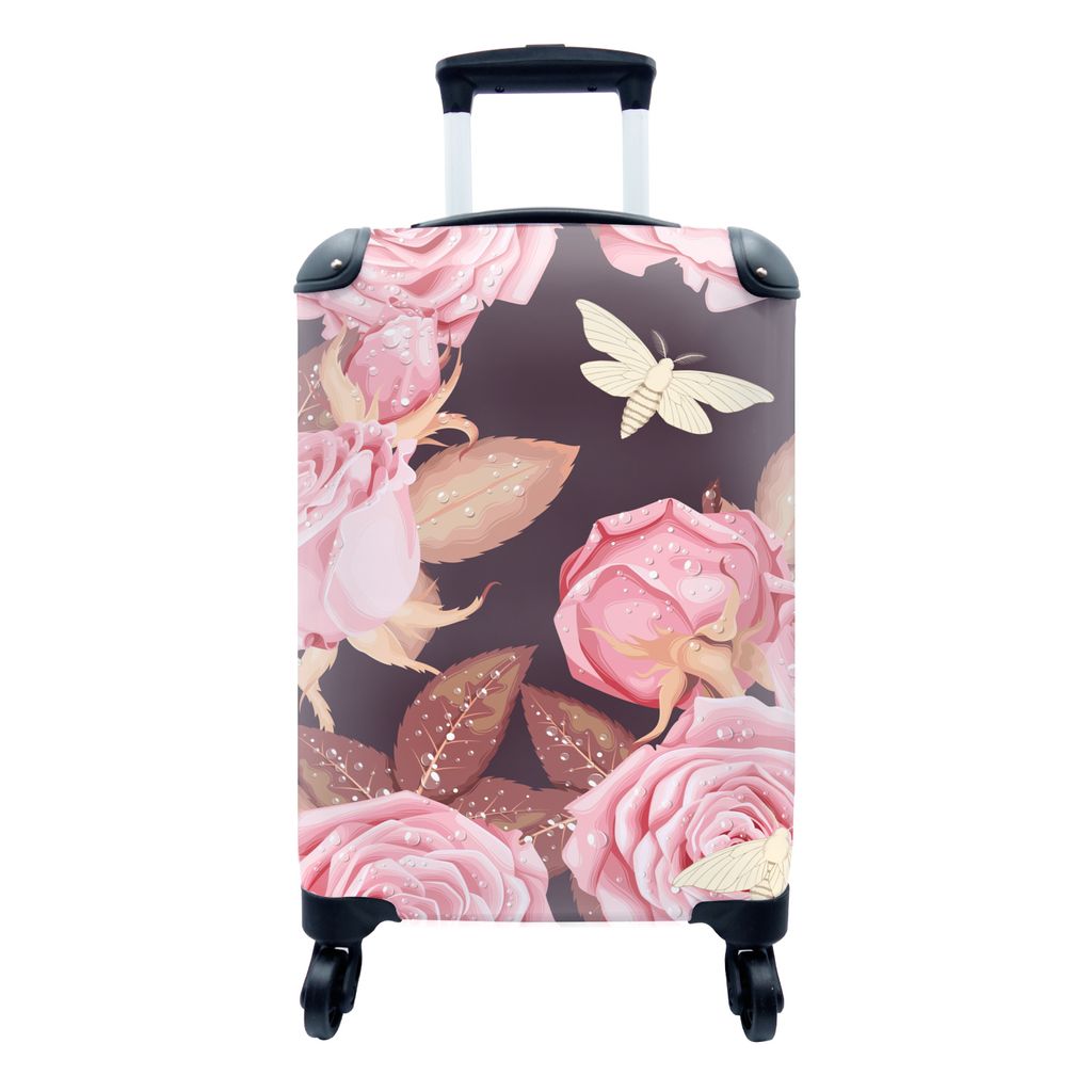 MuchoWow Koffer Handgepäck Trolley Rollkoffer Kleine Reisekoffer mit 4 Rollen - Rosen - Schmetterlinge - Tropfen - Cabin Size < 55x40x23 cm & 55...