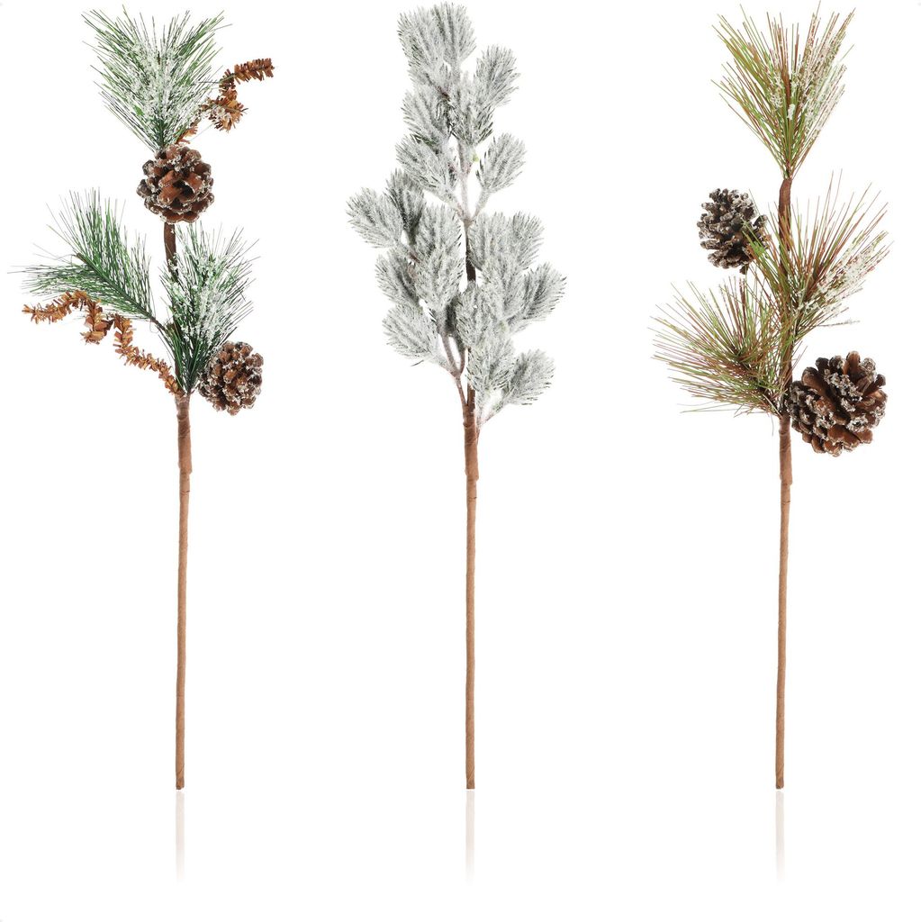 com-four 3x Deko-Gesteck, dekorative Zweige als tolle Weihnachtsdekoration, schöner Raumschmuck, verschönert Geschenke auch für Kränze und Bl...